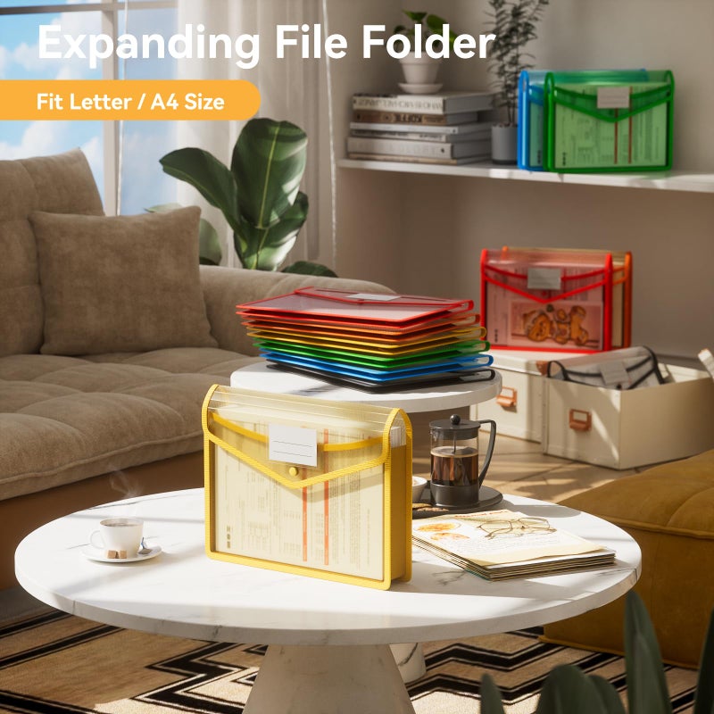 ABC life 6 Pack Plastic Expanding File Folder, Folders for Documents with Snap Closure, Colorful File Folder Organizer Holder, Transparent Accordion File Pouch,Large Capacity, Fit Letter/A4 Size - Image 2